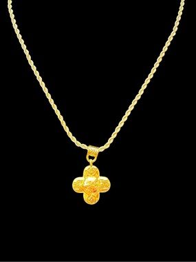 Upcycled LV Classic Gold Four-Leaf Cross Pendant Necklace